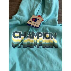Champion Reverse Weave Logo Hoodie Turquoise Mint Teal Size S